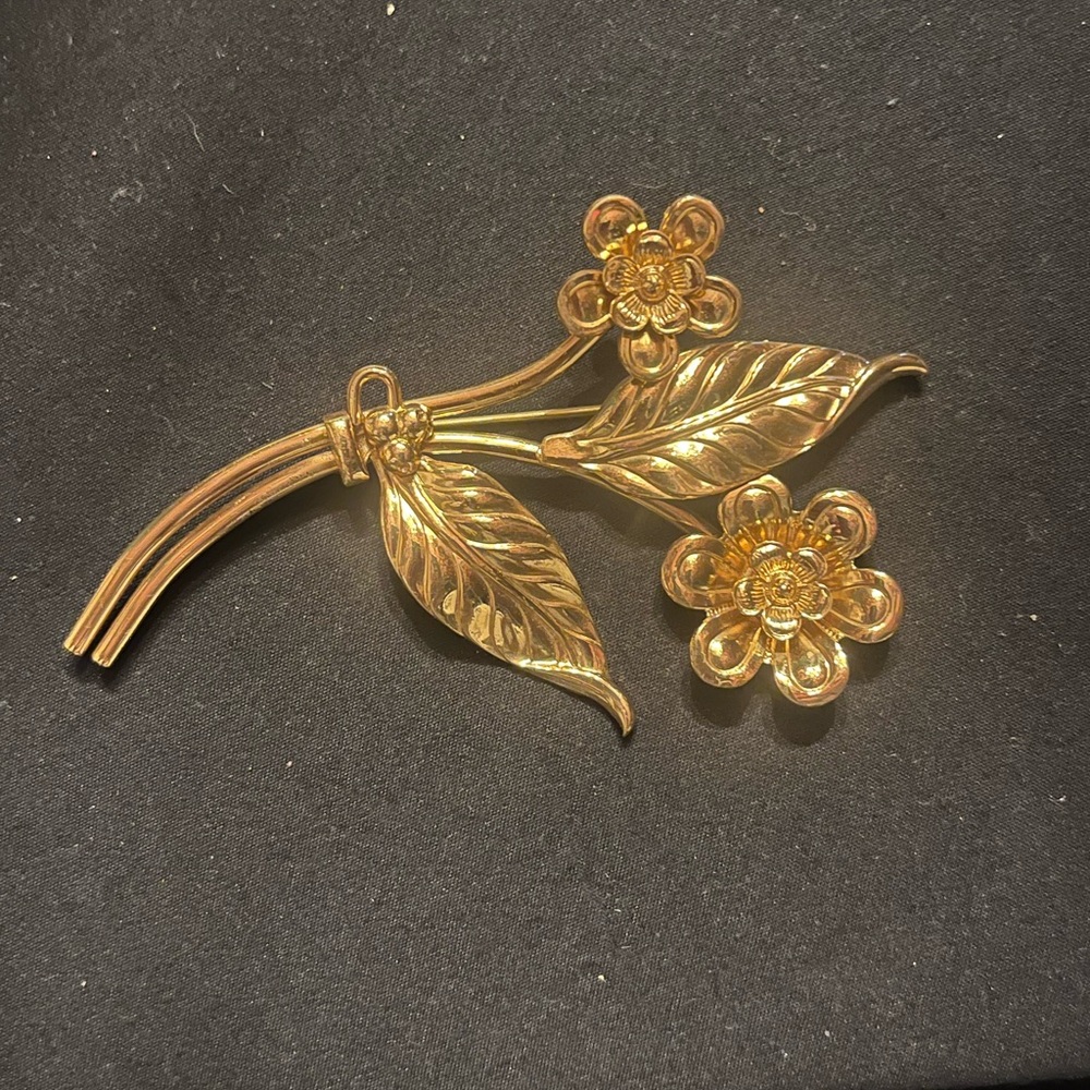 Vintage Floral Brooch Gold Plating over Sterling Silver Coro 1940s